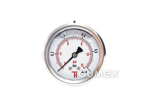 Glyzerin-Manometer mit dem Anschluss hinten, 63mm, Außengewinde G 1/4", 0-1bar, -40°C/+60°C, 